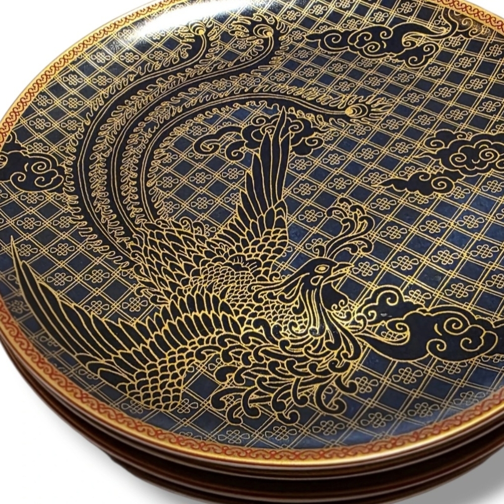 Williams Sonoma Lunar New Year Phoenix Dinner Plates Set of 6 Blue Gold